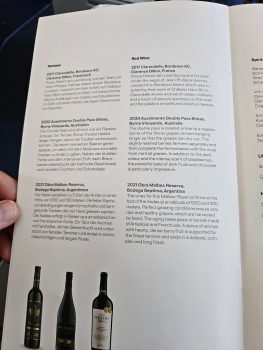 Lufthansa Business Class A350 menu