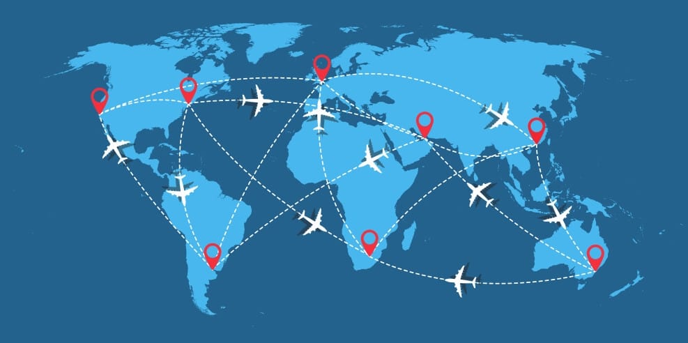 Weltkarte mit günstigen Business Class Flugzielen