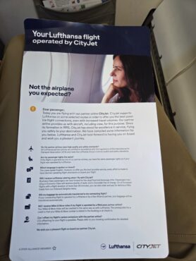 Lufthansa CityJet Business class flight review - Information sheet
