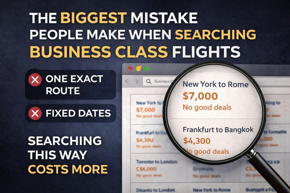 biggest mistake searching business class flights one route fixed dates expensive prices